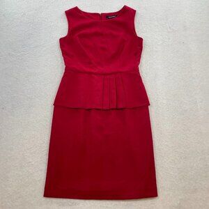 Ellen Tracy Red Pleated Peplum Sleeveless Sheath Dress Size 4
